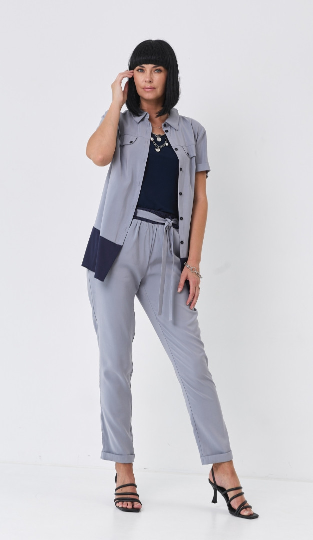 Фото bluza-rubaska-na-pugovicah-seraa-1 товара Блуза-рубашка на пуговицах серая0