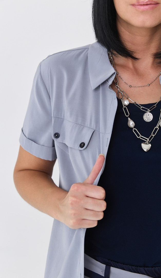 Фото bluza-rubaska-na-pugovicah-seraa-3 товара Блуза-рубашка на пуговицах серая0