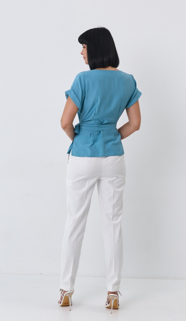 Фото bluza-zenskaa-s-poasom-biruzovaa-5 товара Блуза женская с поясом бирюзовая0