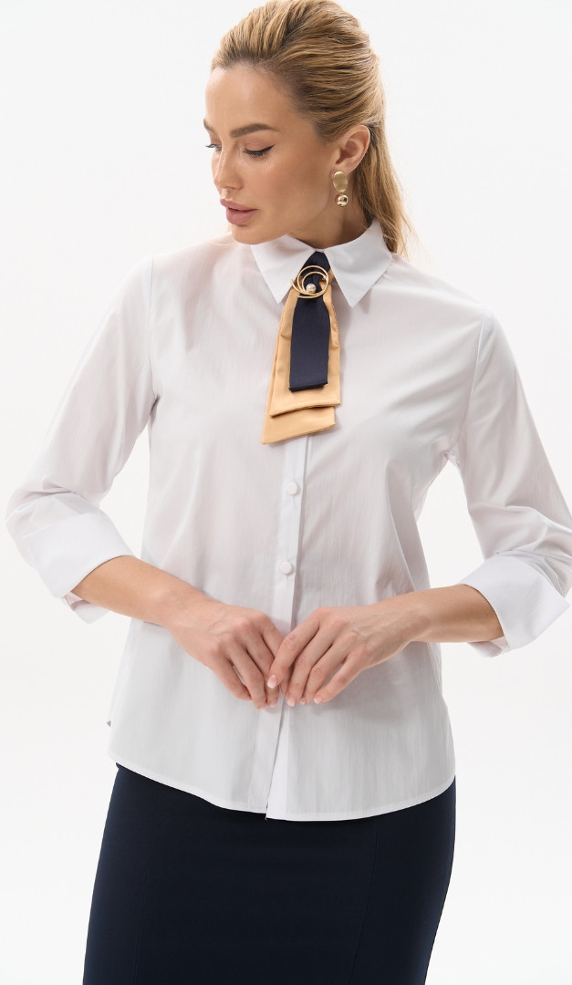 Фото bluzka-bazovaa-na-pugovicah-belaa-01 товара Блузка базовая на пуговицах белая