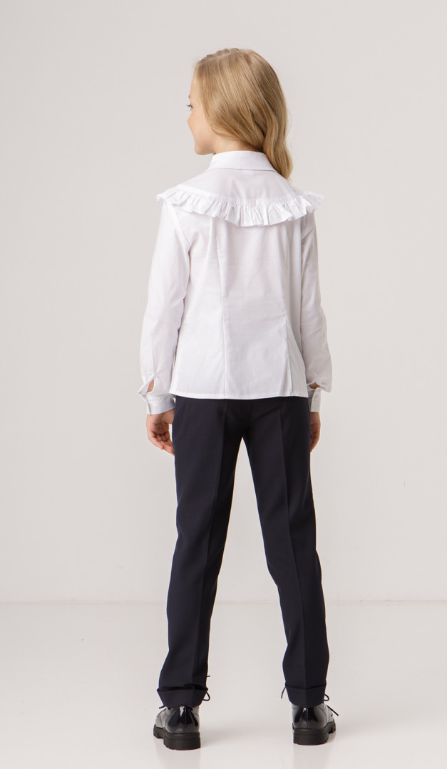 Фото bluzka-belaa-s-rusej-dla-devocki-06 товару Блузка біла з рюшею для дівчинки0