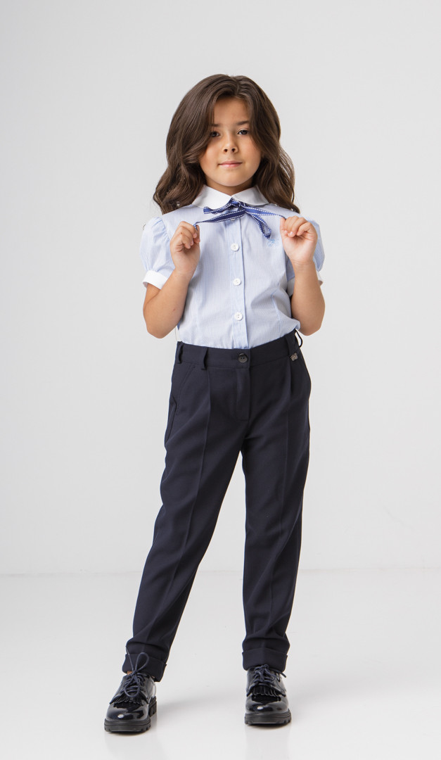 Фото bluzka-dla-devocki-golubaa-v-kletku-02 товару Блузка для дівчинки блакитна в клітинку0