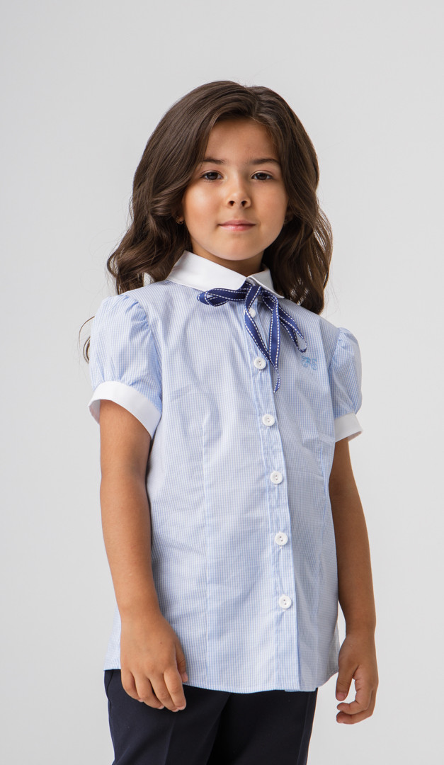 Фото bluzka-dla-devocki-golubaa-v-kletku-03 товару Блузка для дівчинки блакитна в клітинку0