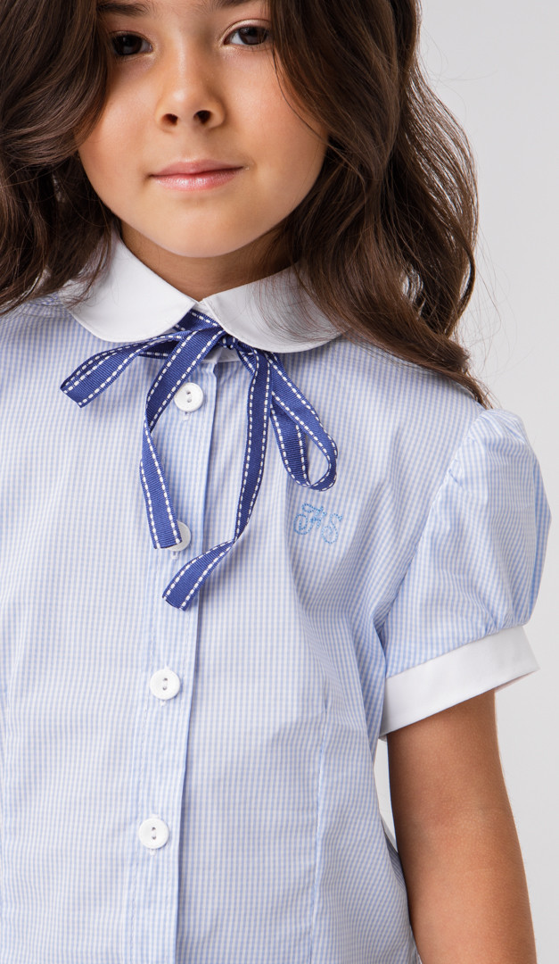 Фото bluzka-dla-devocki-golubaa-v-kletku-06 товару Блузка для дівчинки блакитна в клітинку0