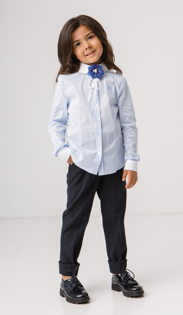 Фото bluzka-golubaa-v-polosku-dla-devocki-02 товару Блузка блакитна в полоску для дівчинки0