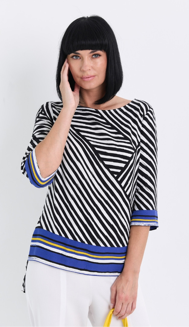 Фото bluzka-pramaa-cerno-belyj-print-1 товара Блузка прямая чёрно-белый принт0