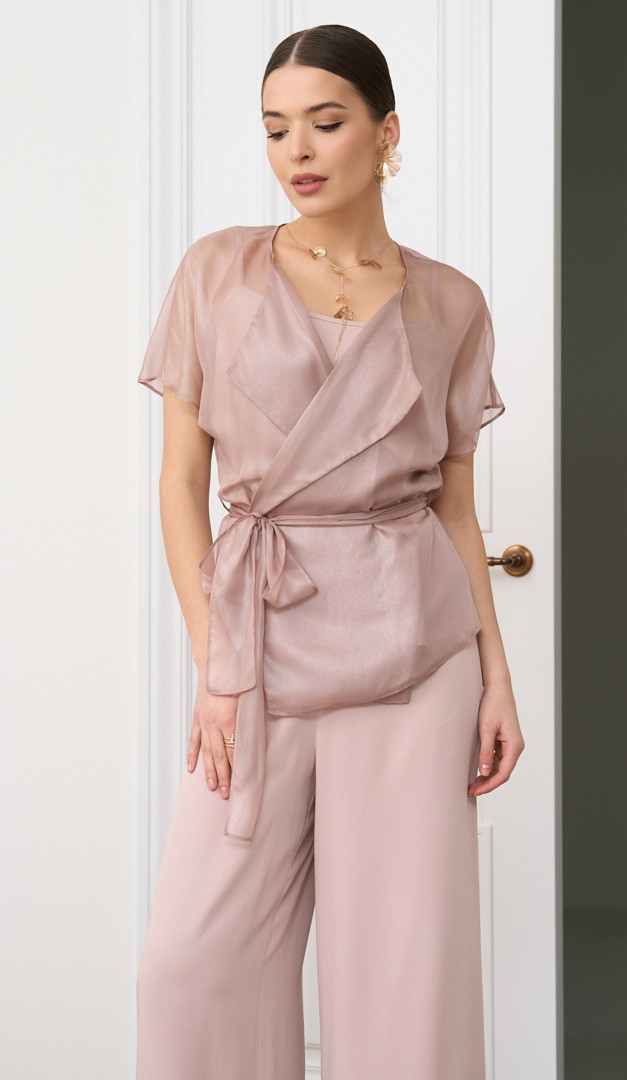 Фото bluzka-prozracnaa-na-zapah-pudrovaa-01 товара Блуза на запах прозрачная пудровая0