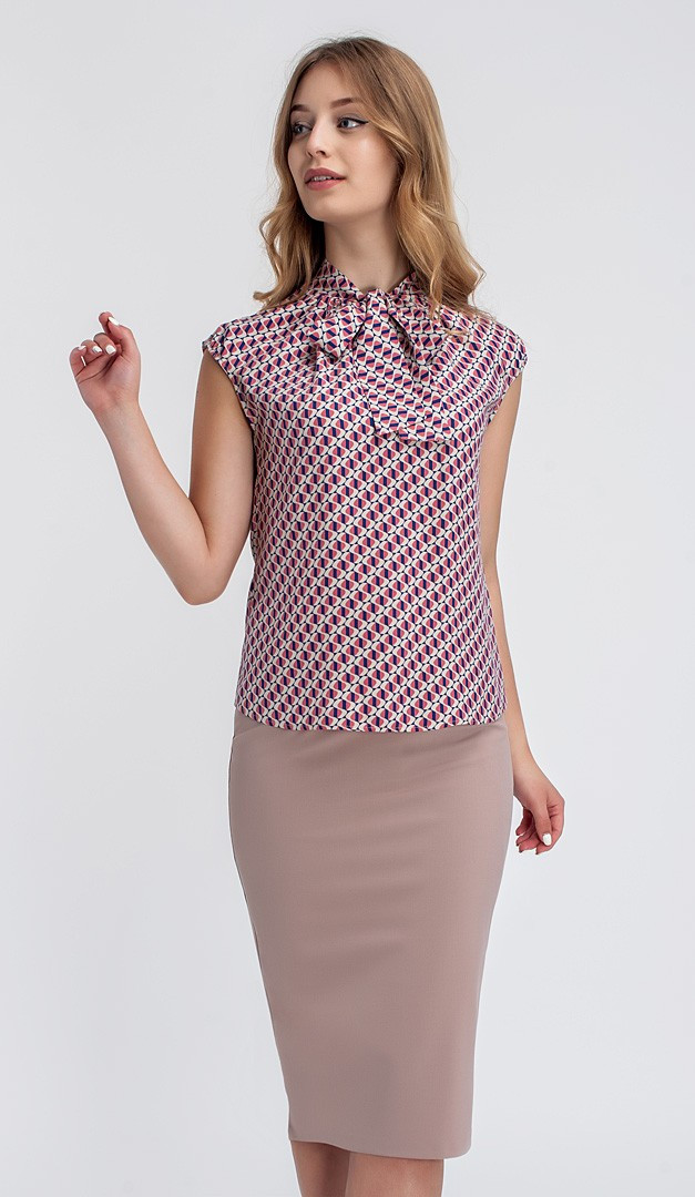 Фото bluzka-s-bantom-rozovo---sinaa-01 товара Блузка с бантом розово - синяя