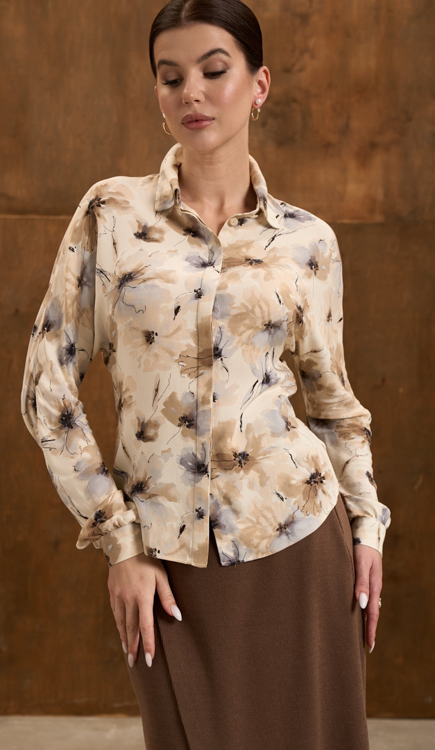 Фото bluzka-v-cvetocnyj-print-slivocnaa-03 товару Блузка в квітковий принт вершкова 0