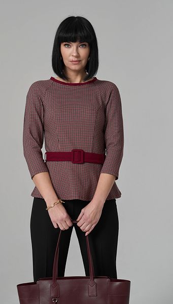 Фото bluzon-v-gusinuu-lapku-visnevyj-01 товару Блузон в гусячу лапку вишневий Фото bluzon-v-gusinuu-lapku-visnevyj-01 товару Блузон в гусячу лапку вишневий