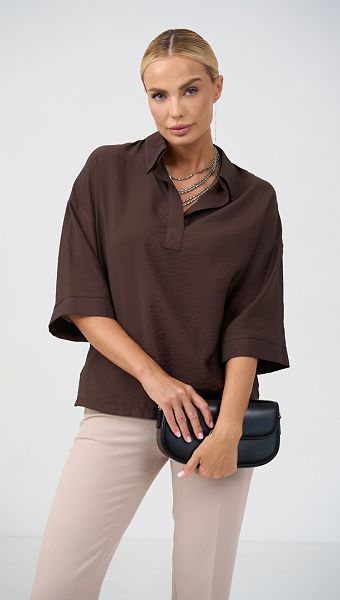 Фото bluzon-zenskij-pramoj-sokoladnyj-01 товару Блузон жіночий прямий шоколадний0 Фото bluzon-zenskij-pramoj-sokoladnyj-01 товару Блузон жіночий прямий шоколадний0