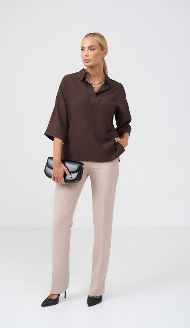 Фото bluzon-zenskij-pramoj-sokoladnyj-02 товару Блузон жіночий прямий шоколадний0