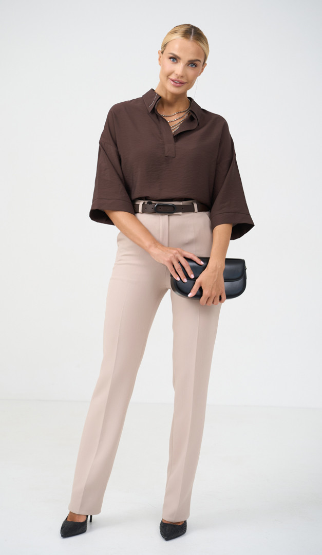 Фото bluzon-zenskij-pramoj-sokoladnyj-05 товару Блузон жіночий прямий шоколадний