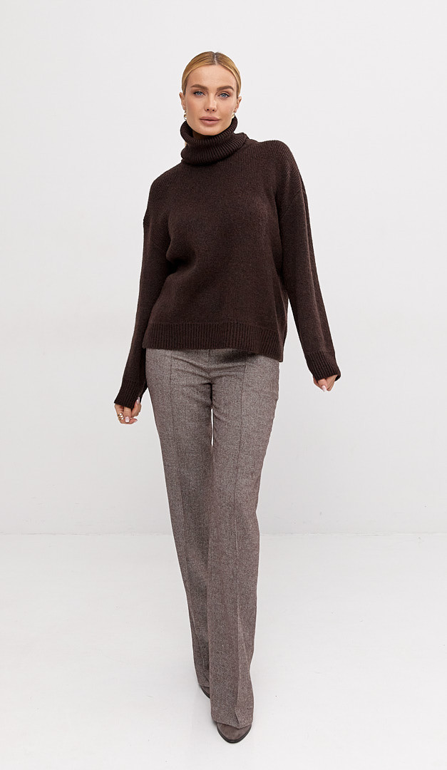 Фото bruki-zenskie-iz-sersti-koricnevyj-melanz-04 товару Штани жіночі з вовни коричневий меланж0