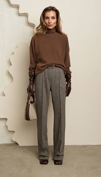 Фото bruki-zenskie-iz-sersti-koricnevyj-melanz-1 товару Штани жіночі з вовни коричневий меланж Фото bruki-zenskie-iz-sersti-koricnevyj-melanz-1 товару Штани жіночі з вовни коричневий меланж