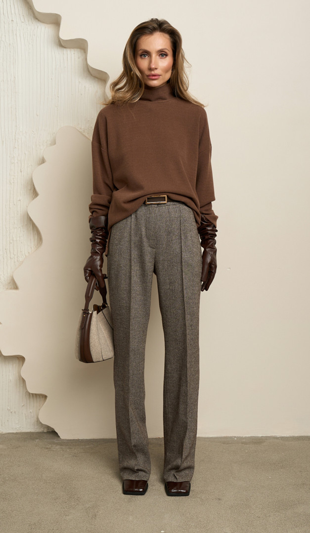 Фото bruki-zenskie-iz-sersti-koricnevyj-melanz-1 товару Штани жіночі з вовни коричневий меланж0