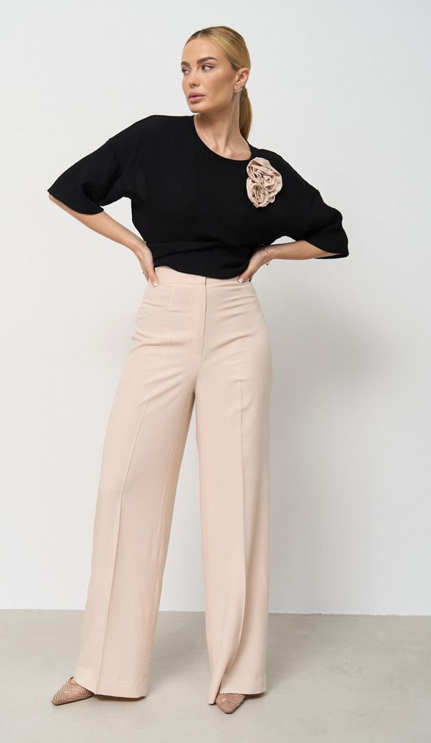 Фото bruki-zenskie-palacco-slivocnye-01 товару Штани жіночі палаццо вершкові