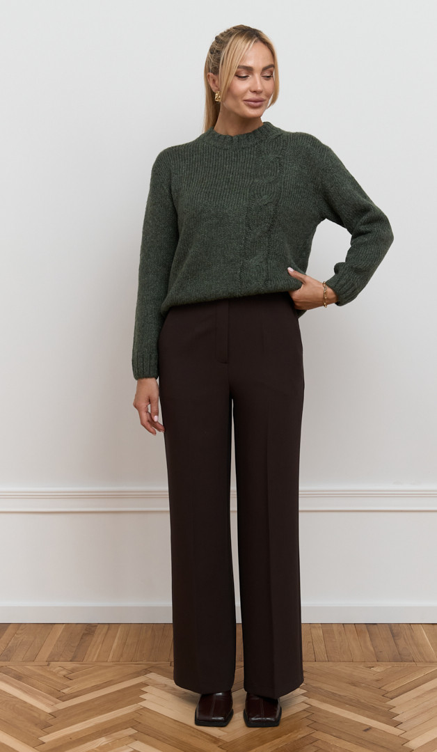 Фото bruki-zenskie-pramye-sokoladnye-01 товару Штани жіночі прямі шоколадні