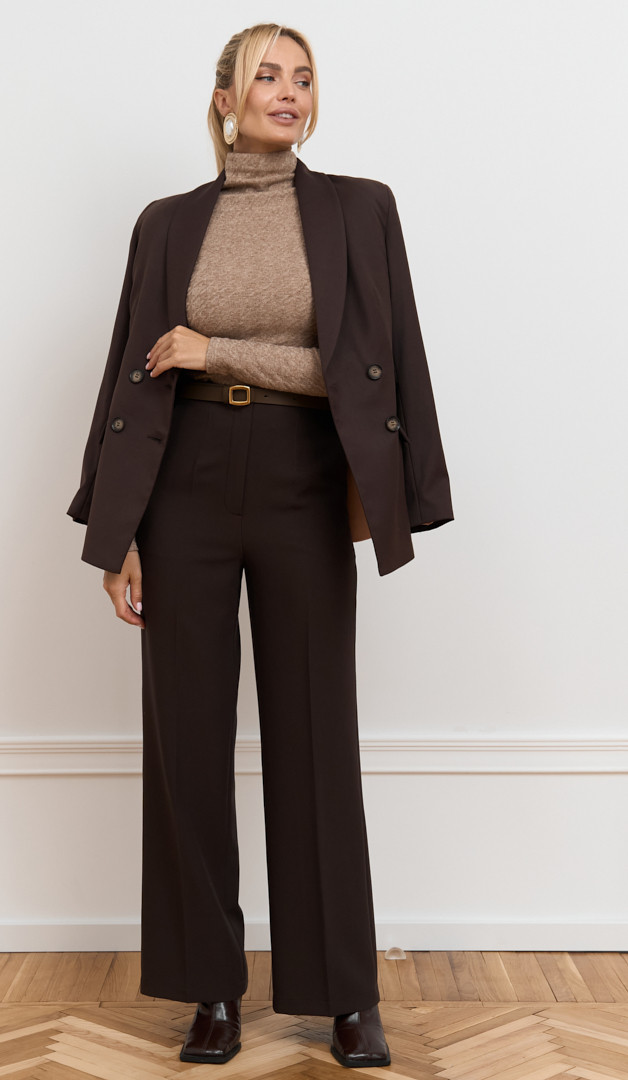 Фото bruki-zenskie-pramye-sokoladnye-02 товару Штани жіночі прямі шоколадні0