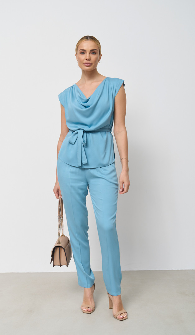 Фото bruki-zenskie-s-rezinkoj-na-poase-biruza-01 товару Брюки жіночі з резинкою на поясі бірюза