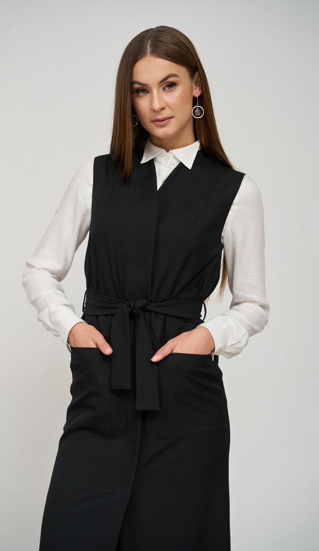 Фото carafan-zenskij-s-nakladnymi-karmanami-cernyj-02 товара Cарафан женский с накладными карманами черный0