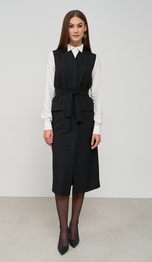 Фото carafan-zenskij-s-nakladnymi-karmanami-cernyj-03 товара Cарафан женский с накладными карманами черный0