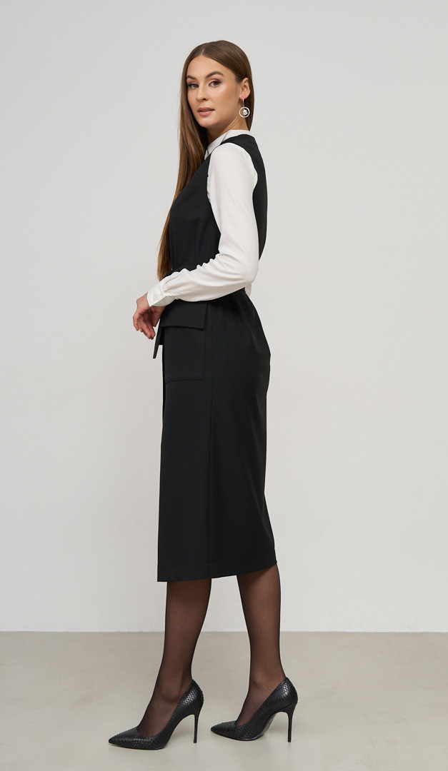 Фото carafan-zenskij-s-nakladnymi-karmanami-cernyj-05 товара Cарафан женский с накладными карманами черный0