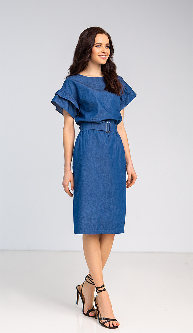 Фото dzinsovoe-plate-s-rusami-01 товара Джинсовое платье с рюшами