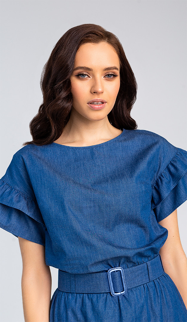 Фото dzinsovoe-plate-s-rusami-02 товара Джинсовое платье с рюшами0