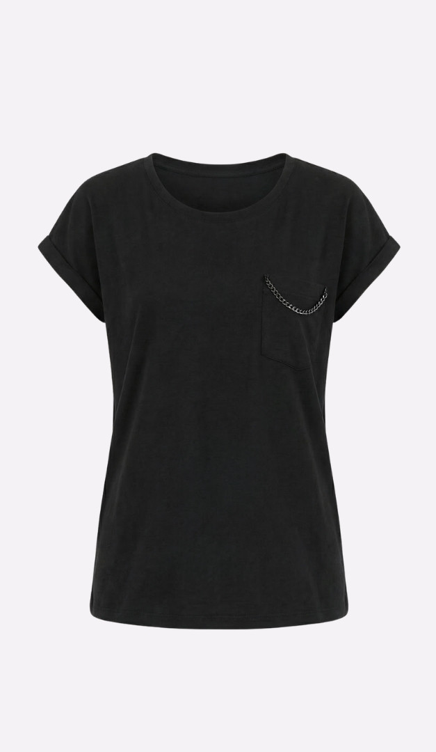 Фото futbolka-zenskaa-cernaa-oversajz-s-cepockoj-01 товару Футболка жіноча чорна оверсайз з ланцюжком0