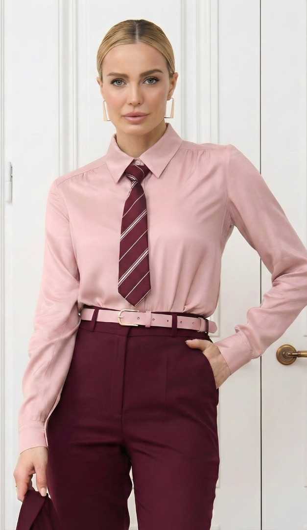 Фото galstuk-zenskij-bordovyj-v-polosku-01 товара Галстук женский бордовый в полоску