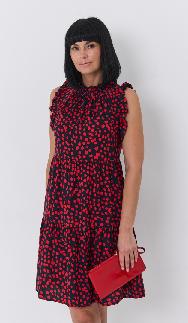 Фото letnij-sarafan-v-goroh-s-rusami-1 товару Літній сарафан в горох з рюшами