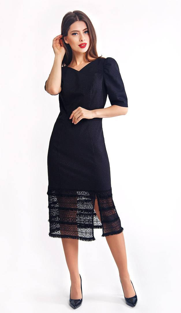 Фото plate-iz-sersti-s-kruzevom-cernoe-02 товару Сукня з вовни з мереживом чорна0