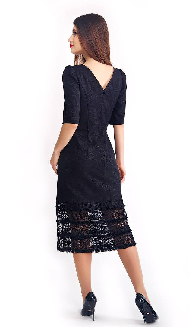 Фото plate-iz-sersti-s-kruzevom-cernoe-03 товару Сукня з вовни з мереживом чорна0