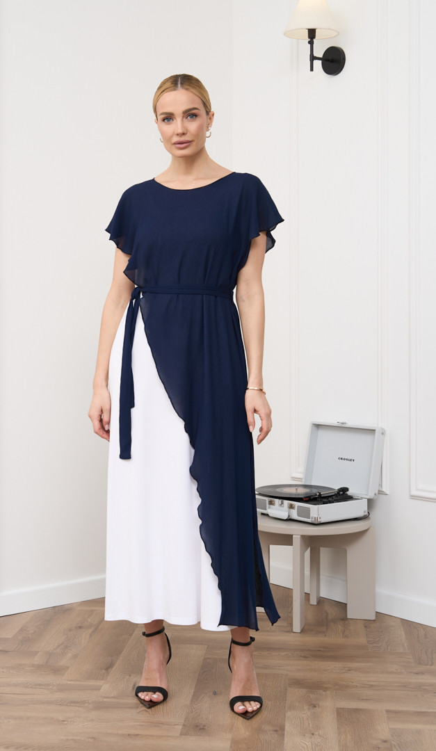 Фото plate-letnee-kombinirovannoe-sine-beloe-01 товару Сукня літня комбінована синьо-біла