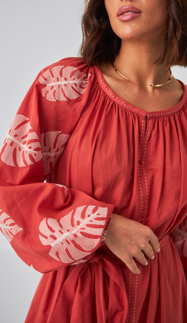 Фото plate-letnee-terrakotovoe-s-ornamentom-05 товару Сукня літня теракотова з орнаментом0