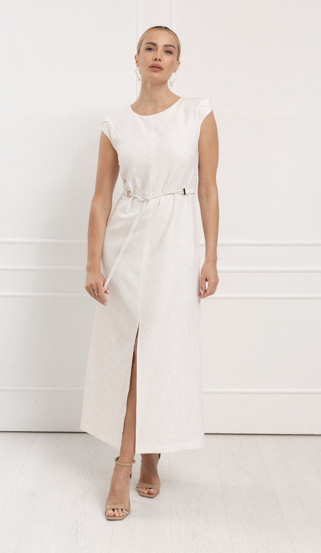 Фото plate-maksi-s-razrezom-molocnoe-07 товару Сукня максі з розрізом молочна0