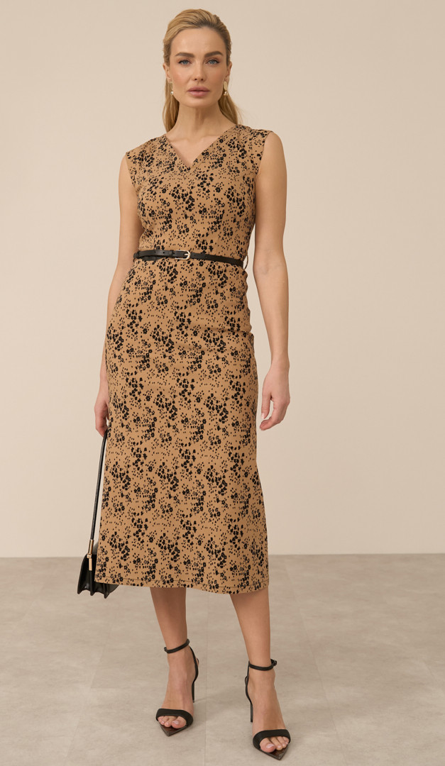 Фото plate-midi-v-cvetocnyj-print-karamelnoe-01 товару Сукня міді в квітковий принт карамельна