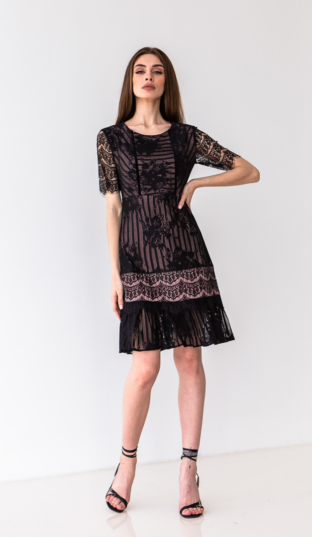 Фото plate-mini-iz-kruzeva-cernoe-01 товара Платье мини из кружева черное