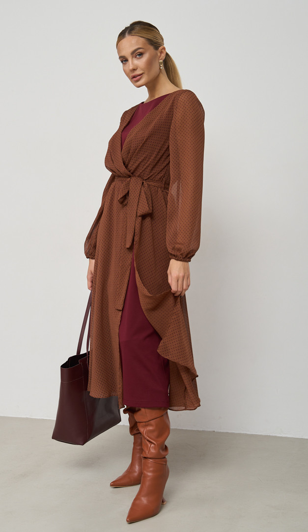 Фото plate-sifonovoe-koricnevo---visnevoe-01 товару Сукня шифонова коричнево - вишнева