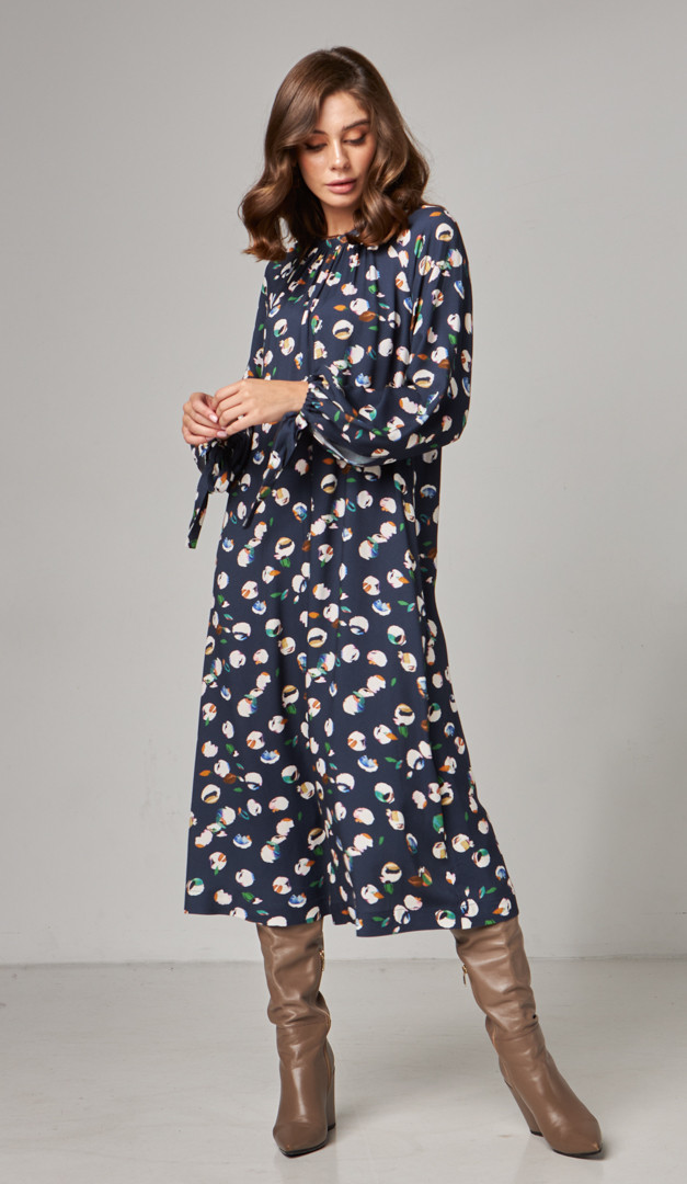 Фото plate-trapecia-s-printom-sinee-01 товару Сукня трапеція з принтом синя