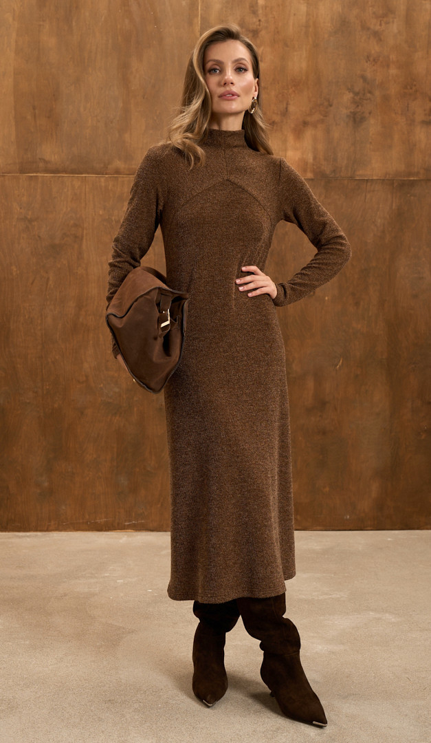 Фото plate-trikotaznoe-koricnevyj-melanz-01 товару Сукня трикотажна коричневий меланж0