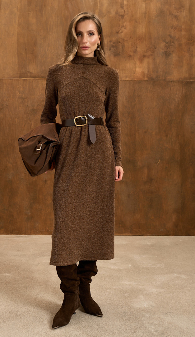 Фото plate-trikotaznoe-koricnevyj-melanz-04 товару Сукня трикотажна коричневий меланж0