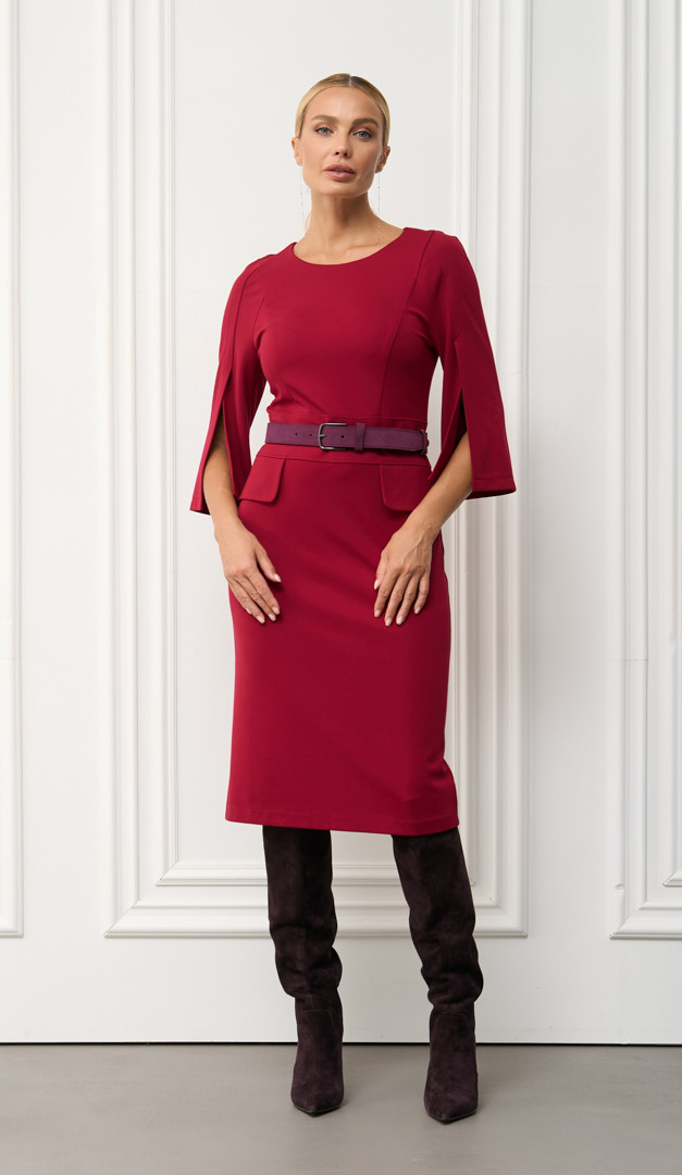 Фото plate-trikotaznoe-s-klapanami-bordo-1 товара Платье трикотажное с клапанами бордо0