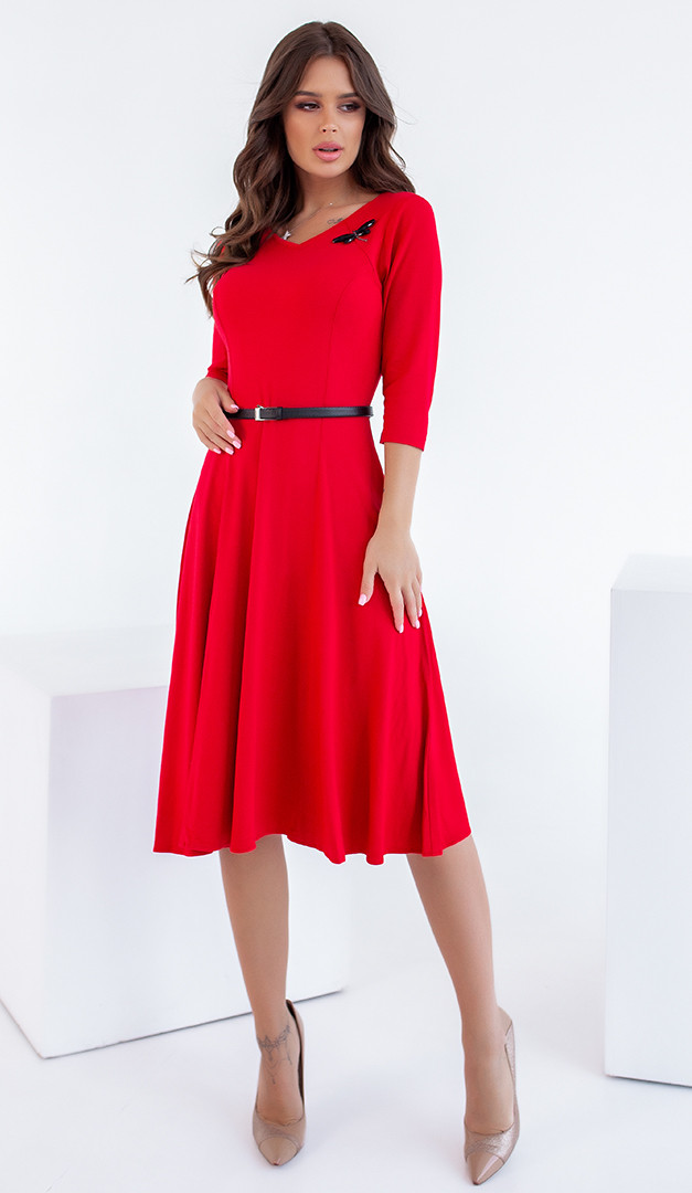 Фото plate-trikotaznoe-s-remnem-krasnoe-01 товара Платье трикотажное с ремнем красное0