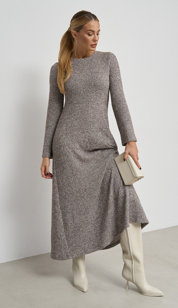 Фото plate-trikotaznoe-sokoladnyj-melanz-01 товару Сукня трикотажна шоколадний меланж