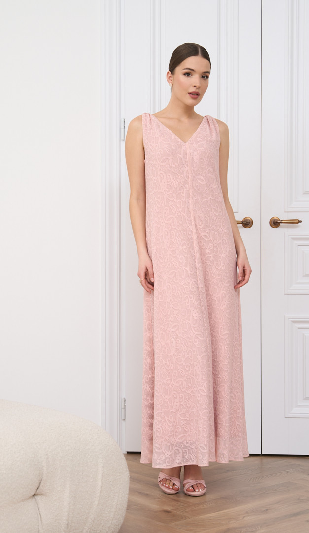 Фото plate-zenskoe-gofre-pudrovoe-01 товару Сукня жіноча гофре пудрова0