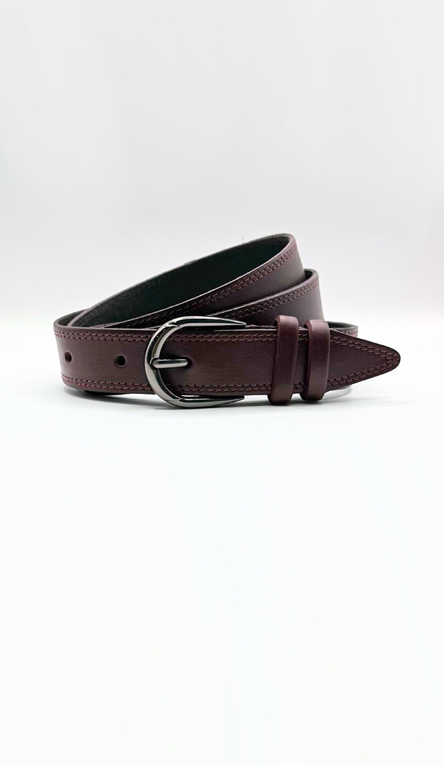 Фото remen-kozanyj-bordovyj-prosityj-30mm-01 товара Ремень кожаный бордовый прошитый 30мм