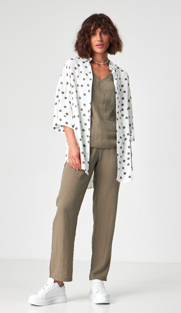 Фото rubaska-oversajz-belaa-v-goroh-01 товару Сорочка оверсайз біла в горохи