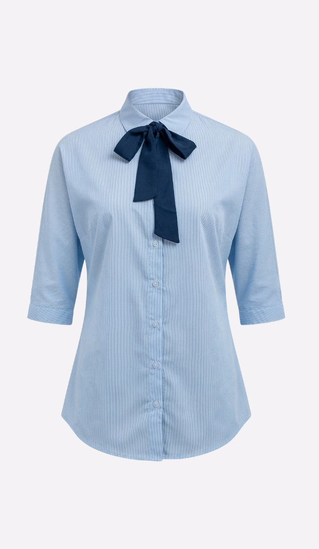 Фото rubaska-zenskaa-s-ukorocennym-rukavom-golubaa-01 товара Рубашка женская с укороченным рукавом голубая